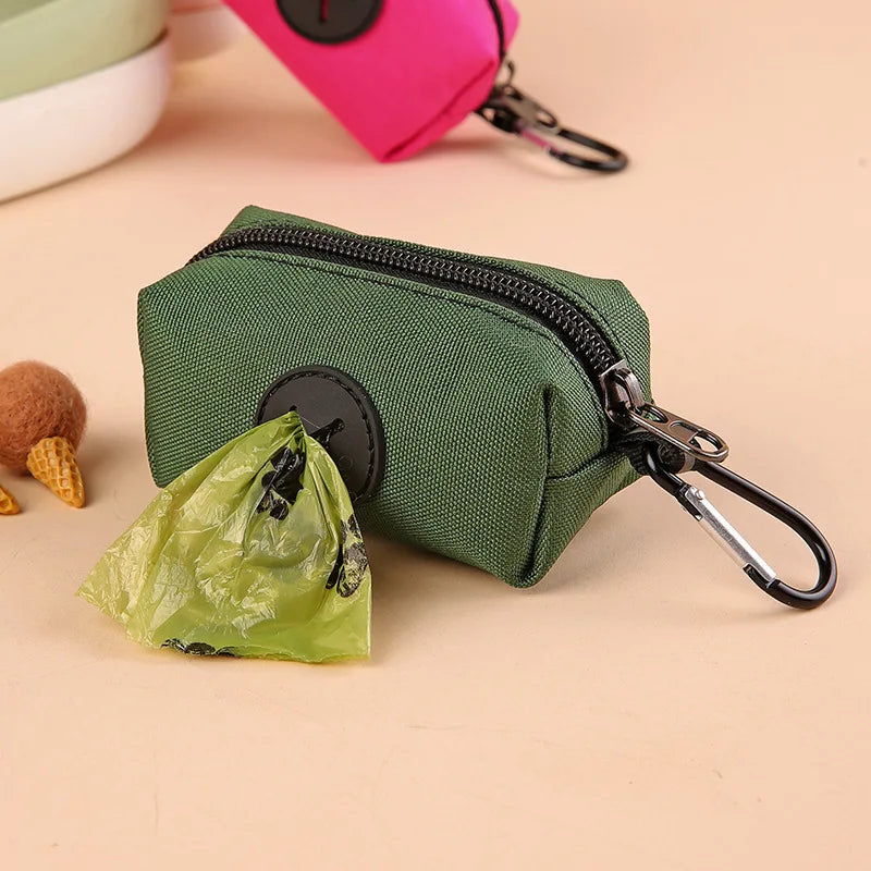 Canvas Dog Poop Bag Holder, Outdoor Pet Waste Bag Dispenser with Carabiner Clip, Animal Waste Collection Pouch